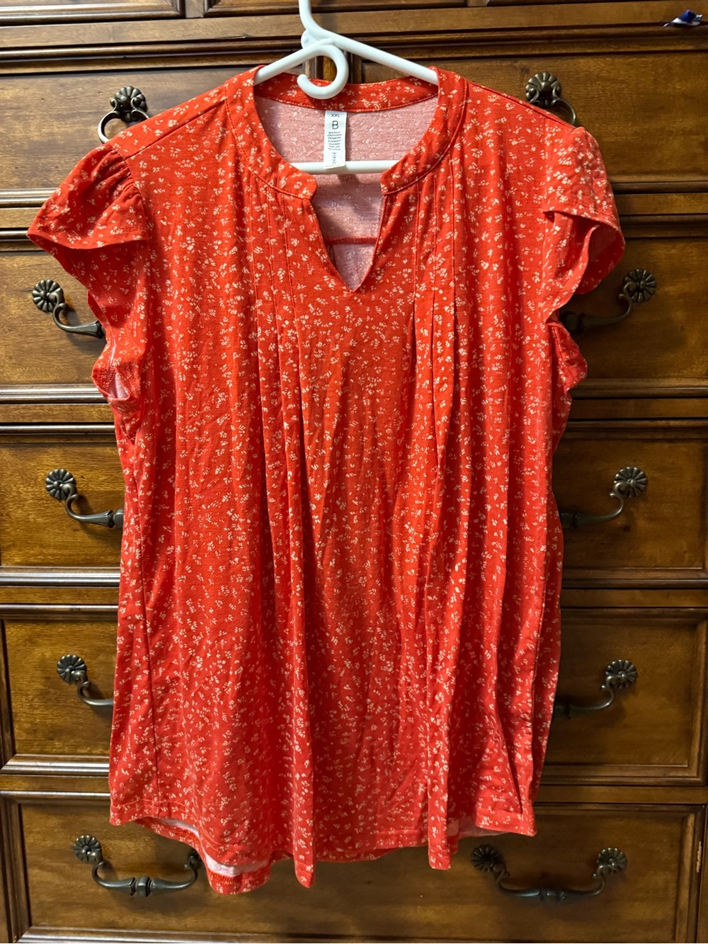Red Floral Flutter Sleeve Tunic Top
